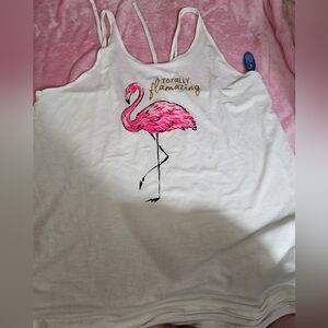 White Tank Style Swim Suit Cover Up with Pink Flamingo Design